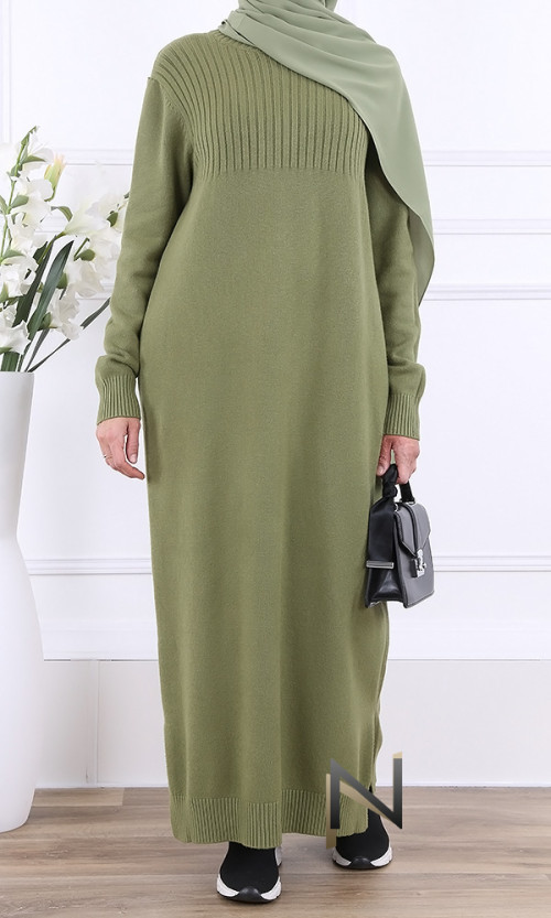 robe en maille vert olive - modest 
